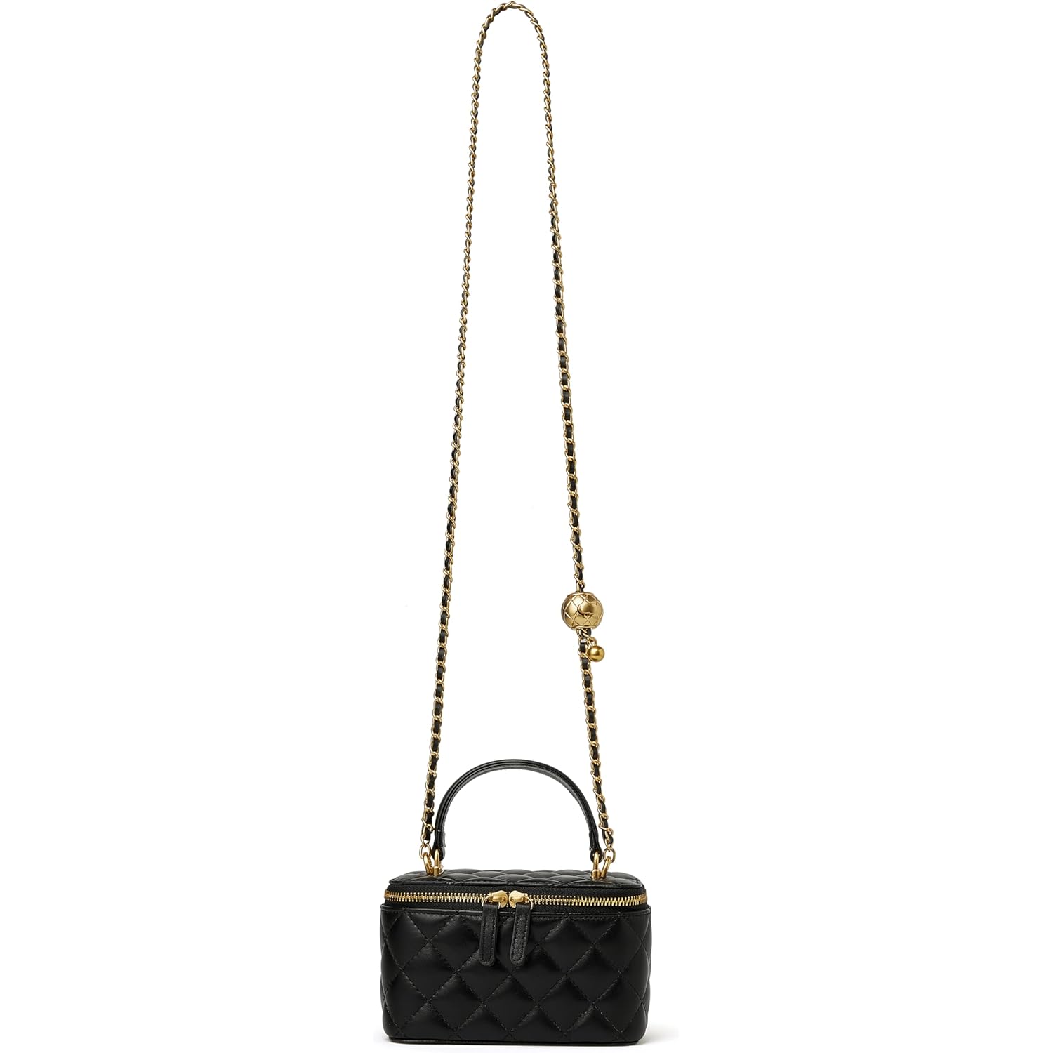 DORIS&JACKY Small Quilted Box Crossbody Purse For Women, Designer Lambskin Leather Mini Top Handle Tote Bag With Chain Strap