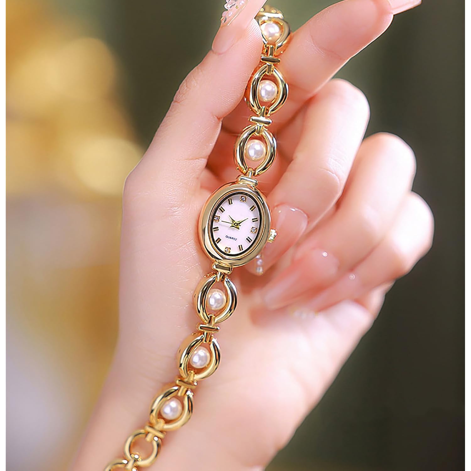 Adsbiaoye Elegant Pearl Women'S Dress Watch Fashion Oval Dial Gift Women'S Waterproof Watch