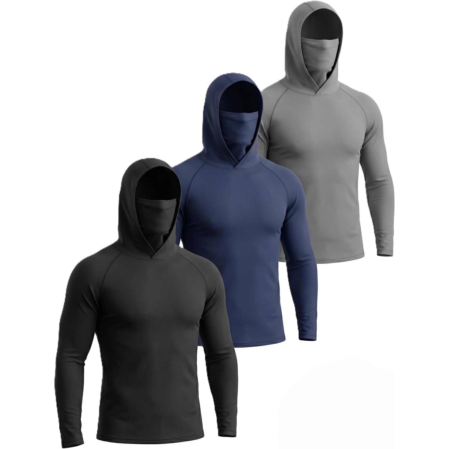 3-Pack Men'S Sun Protection Hoodie With Face Mask - Upf 50+ Long Sleeve Work Shirts Quick Dry Outdoor Work