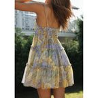Mansy Womens 2026 Summer Floral Mini Dress Boho Flowy Skater Dresses Short Sleeveless Ruffle Spaghetti Strap Dress