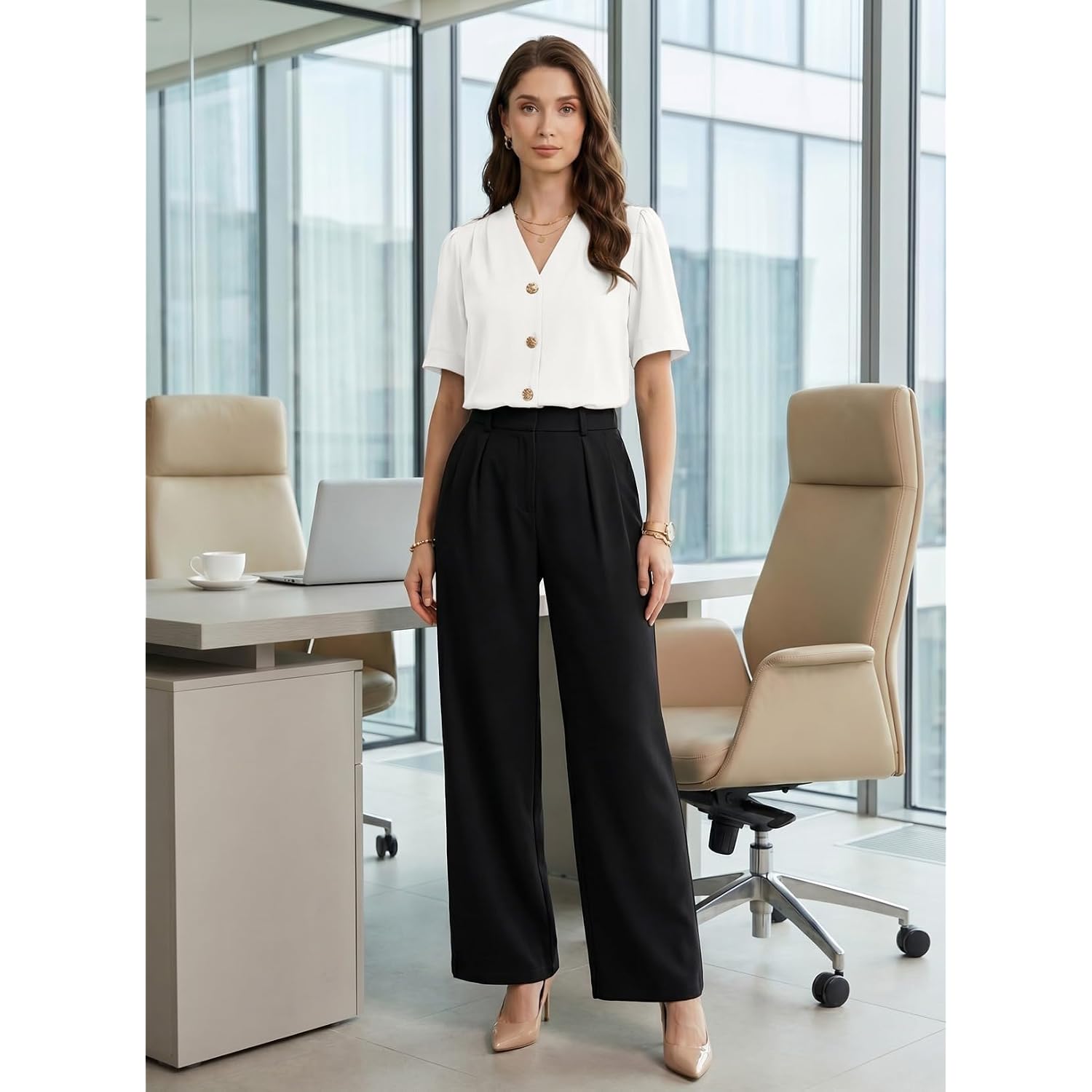 Evaless Blouses For Women Dressy Casual Summer Short Sleeve Button Down Shirts Business Work Tops