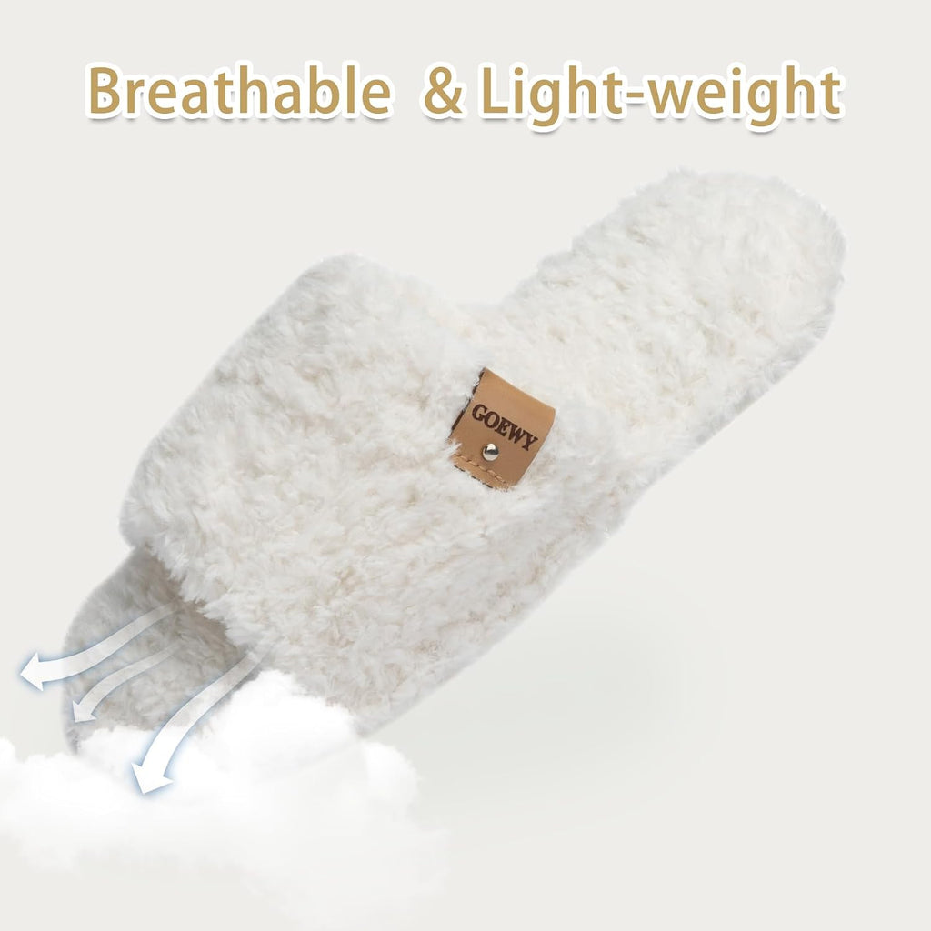 Fuzzy Open Toe Slippers For Women Indoor Cozy Memory Foam Slip On House Slides Shoes Gifts For Womens Her Mom