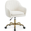 Vanity Chair With Wheels, Comfy Home Office Desk Chairs Adjustable Modern Velvet Makeup Vanity Chairs For Bedroom Living Room-Beige