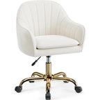 Vanity Chair With Wheels, Comfy Home Office Desk Chairs Adjustable Modern Velvet Makeup Vanity Chairs For Bedroom Living Room-Beige