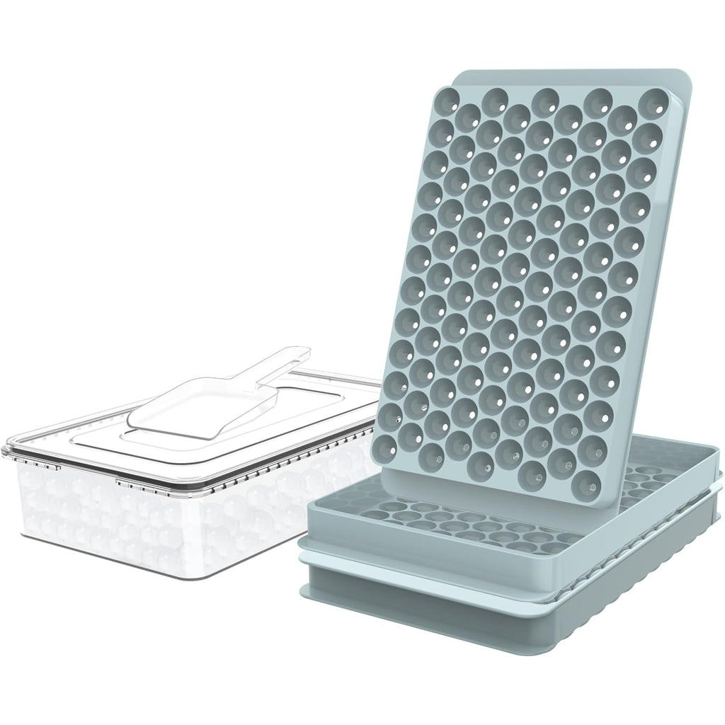 Mini Ice Cube Trays For Freezer With Lid, 0.55" Pebble Ice | 2 Trays-Blue, With Ice Box & Scoop. For Iced Coffee, Bottles, Juice & Everyday Drinks, Easy Twist Release, Stackable