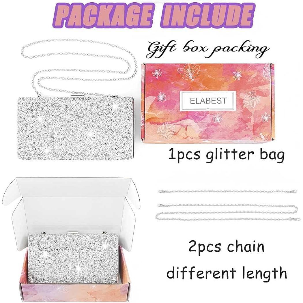 ELABEST Rhinestone Clutch Purse Bling Evening Bag for Women Formal Dress Wedding Double Sided Diamond Handbag