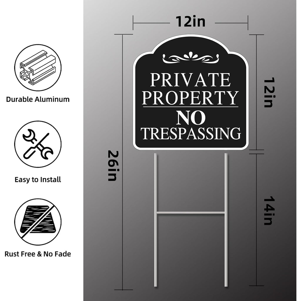 No Trespassing Signs Private Property, Large 2-Pack Private Property No Trespassing Sign 12"X12" Double-Sided H-Stake Metal Stakes, Outdoor Yard Sign, Private Property Signs For Home And Front Door