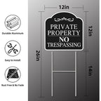 No Trespassing Signs Private Property, Large 2-Pack Private Property No Trespassing Sign 12"X12" Double-Sided H-Stake Metal Stakes, Outdoor Yard Sign, Private Property Signs For Home And Front Door