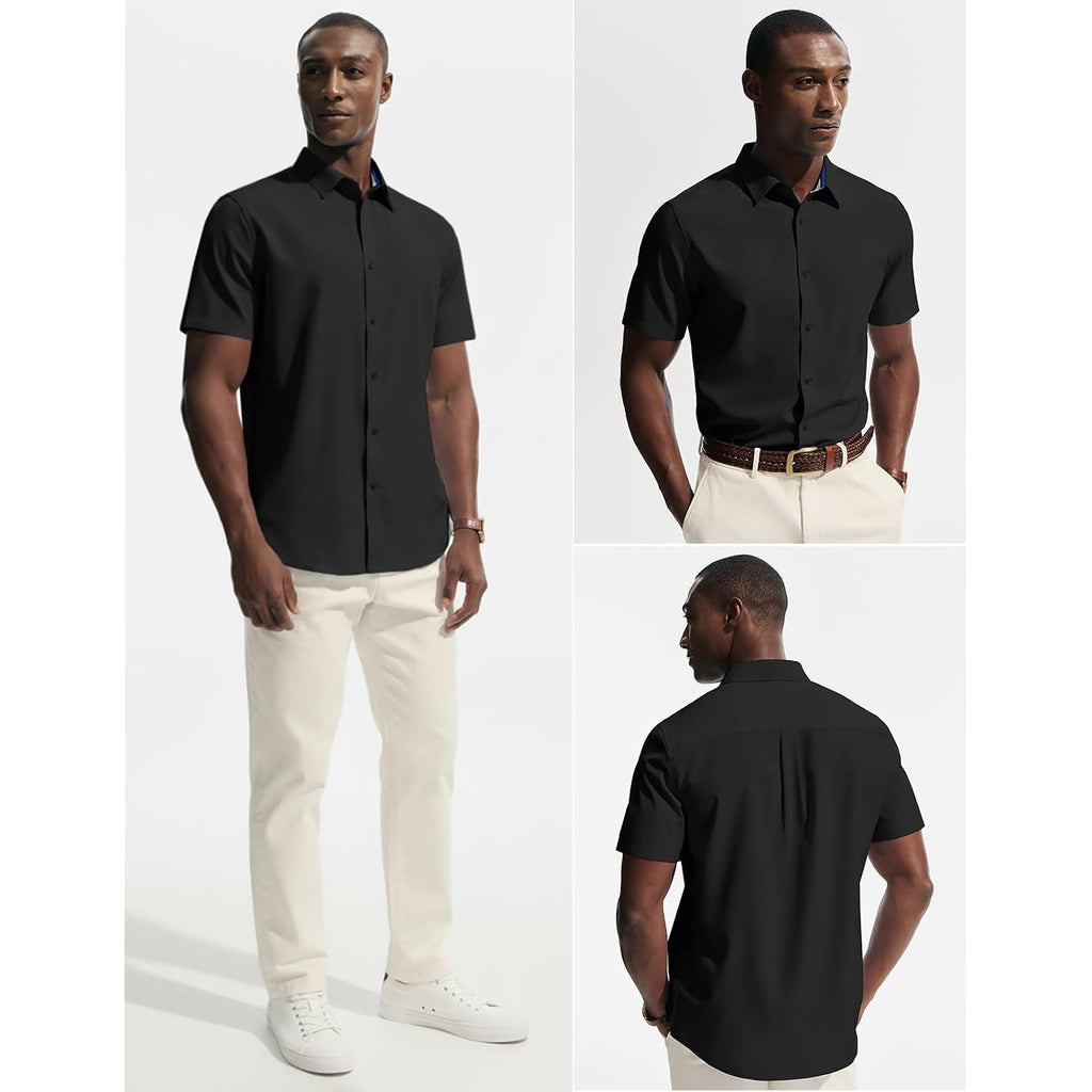 Pj Paul Jones Mens Short Sleeve Dress Shirts Stretch Wrinke Free Untucked Business Casual Button Down Shirt Regular Fit