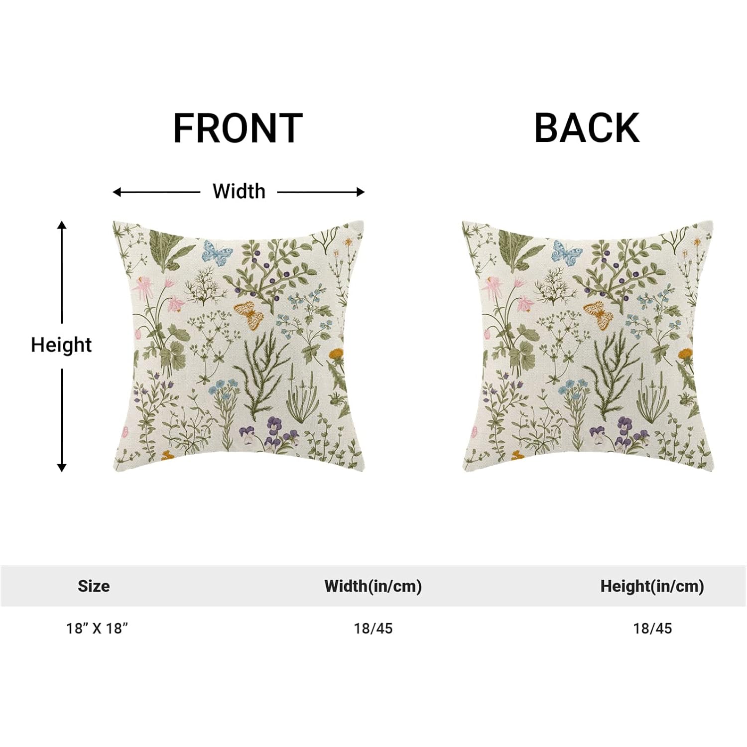 AEIOAE Spring Pillow Covers 18x18 Inch Set of 2,Sage Green Wild Flower Plant Throw Pillows Case,Seasonal Floral Outdoor Decorative Square Linen Farmhouse Decor Cushion Covers for Home Sofa Bed Couch