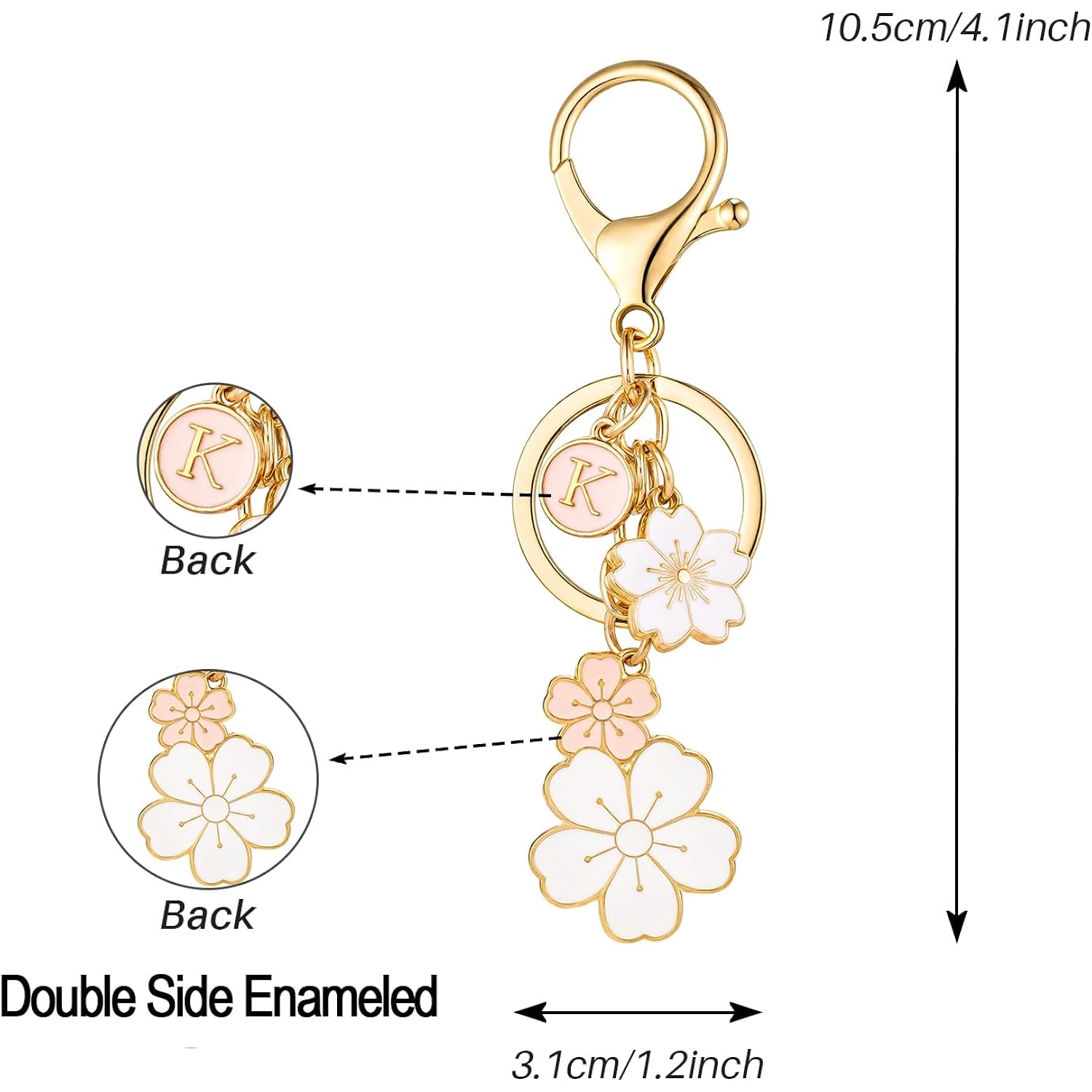 SELOVO Initial Keychain Flower Charms for Key Cute Pink Letter Keyring for Backpack
