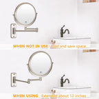 Wall Mounted Makeup Mirror - 1X/10X Magnifying Mirror Double Sided, 8 Inch Extendable Bathroom Mirror, Nickel Finish