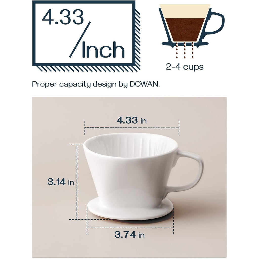 Dowan Pour Over Coffee Maker, Non-Electric Pour Over Coffee Dripper, Manual Brew Maker, Single Cups Porcelain Slow Brewing Accessories For Gifts,White