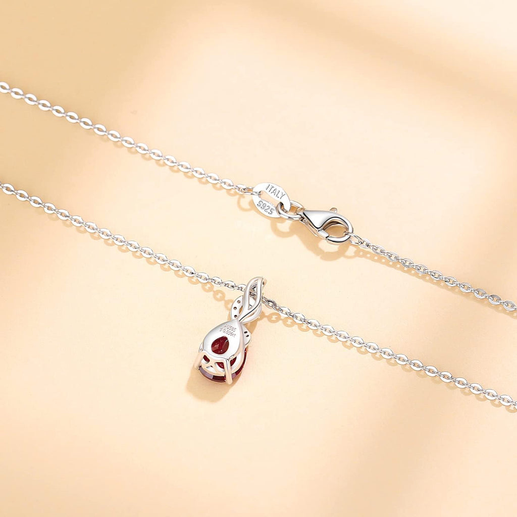 FANCIME 14K Solid White Gold Teardrop Pendant with Diamond Birthstone Necklace