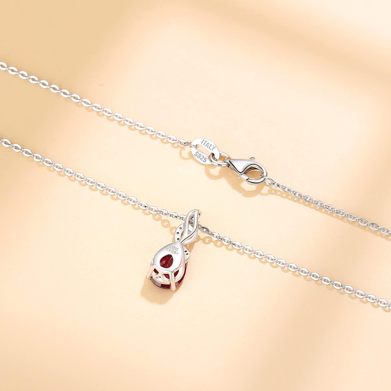 FANCIME 14K Solid White Gold Teardrop Pendant with Diamond Birthstone Necklace