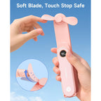 Sweetfull Portable Handheld Mini Fan With Led Display, 3-In-1 Personal Foldable Usb Rechargeable Hand Held Fan & Flashlight For Travel, Lash Eyelash, Cute Small Pocket For Women, Girls
