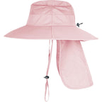 Sun Hats for Men Women Fishing Hat UPF 50+ Breathable Wide Brim Bucket Hats Summer UV Protection Safari Hat with Neck Flap Pink
