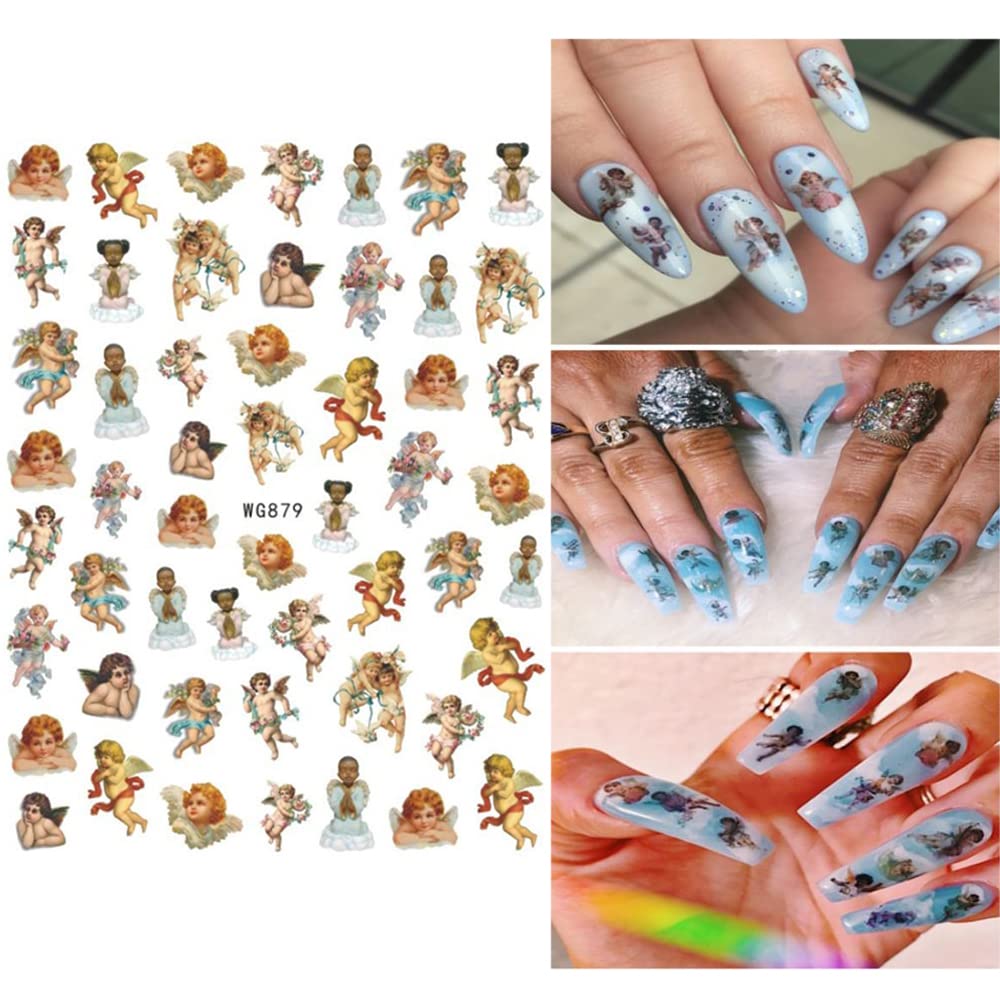 Cupid Angel Nail Art Stickers Cupid Nail Decals 8 Sheets 3D Self Adhesive Angel Design Nail Stickers Valentine's Day Nail Stickers Nail Charms Supplies Decoration for Women Acrylic DIY Manicure Tips