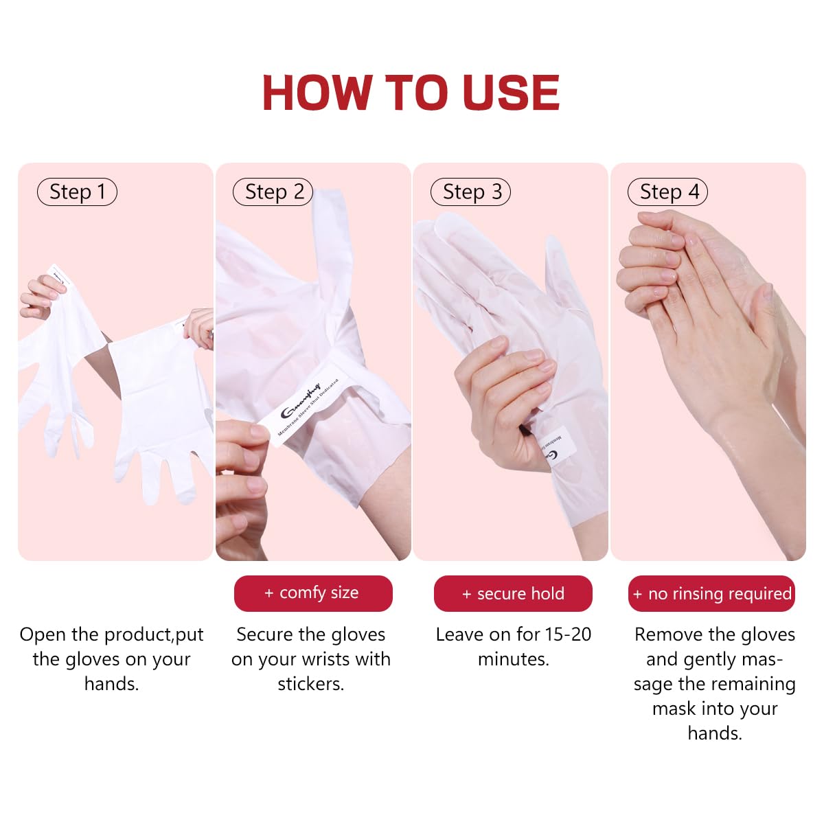 GUAN JING 72-Hour Moisture Lock Hand Mask Moisturizing Gloves with Shea Butter, 2 Pairs-Avocado Oil & Hyaluronic Acid – Deep Repair & Hydration for Dry, Cracked Hands