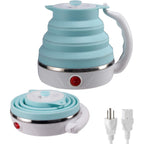 Travel Foldable Electric Kettle, Collapsible Electric Kettle Food Grade Silicone Small Pot Boiling Water,Dual Voltage（600Ml,110-220V Us Plug） (Blue)