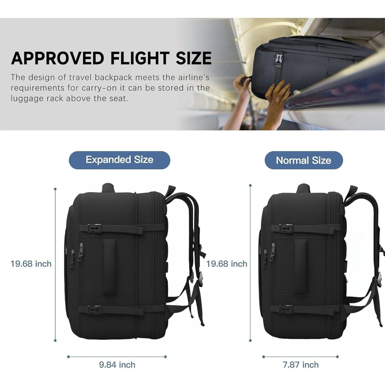Tsa Flight Approved Laptop Backpack, 50L Expandable Carry On Backpack