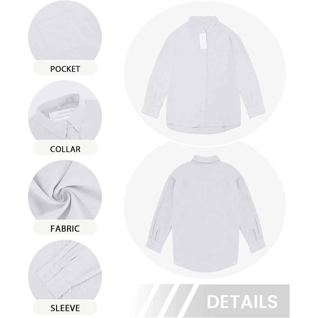 Womens Summer Linen Shirts Casual Button Down 2026 Long Sleeve Cotton Top Blouse Shirt With Pocket