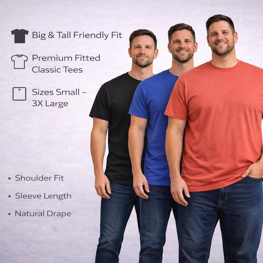 12 Pack Plus Size Men'S Cotton T-Shirt Bulk Big & Tall Short Sleeve Lightweight Premium Fitted Classic Tees