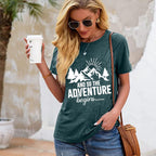 Women Mountain Shirts and So The Adventure Begins Tshirt Sunshine Moon Nature Pine Graphic Tees Heart Let's Go Find It Top Green