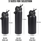 Fijinhom 18Oz Insulated Stainless Steel Water Bottle, Wide Mouth Double Wall Vacuum, Silicone Straw, Sweat & Leak Proof, Bpa Free Insulated Water Flask For Travel, Keep Cold 24H Hot 12H, Black