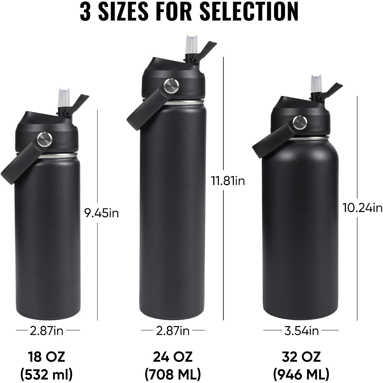 Fijinhom 18Oz Insulated Stainless Steel Water Bottle, Wide Mouth Double Wall Vacuum, Silicone Straw, Sweat & Leak Proof, Bpa Free Insulated Water Flask For Travel, Keep Cold 24H Hot 12H, Black