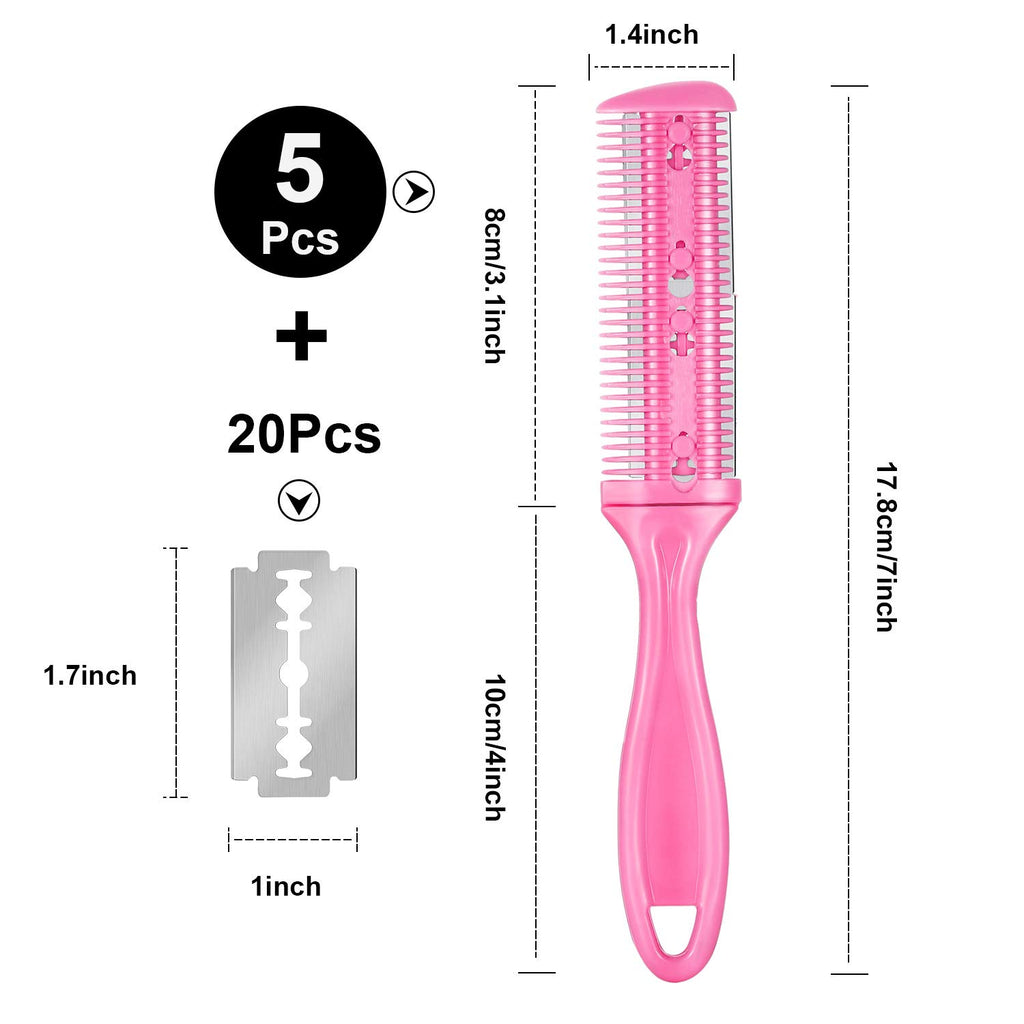 Boao 5 Pieces Dual-Sided Cutting Scissors, 20 Razors, And Thinning Comb With Double Edge For Precise Slim Haircuts (5 Colors)