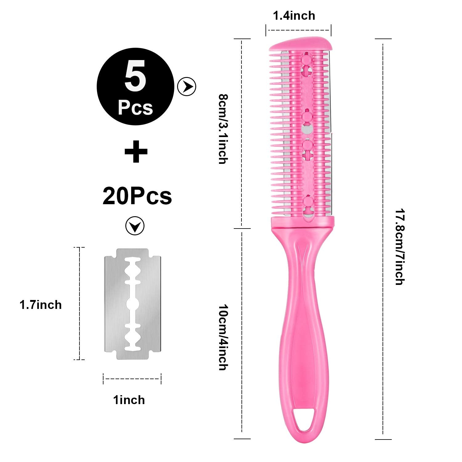 Boao 5 Pieces Dual-Sided Cutting Scissors, 20 Razors, And Thinning Comb With Double Edge For Precise Slim Haircuts (5 Colors)