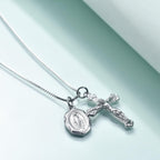 Rnivida 925 Sterling Silver Crucifix Cross and Miraculous Medal Pendant Necklace for Women