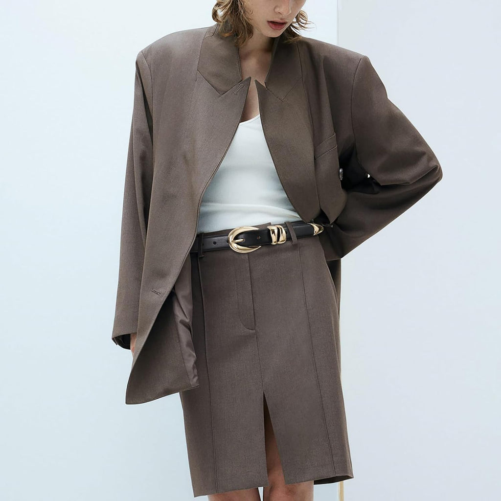 RISANTRY Leather Belt for Women Stylish Design with Gold Buckle Ladies Black Belt Perfect for Jeans Dresses