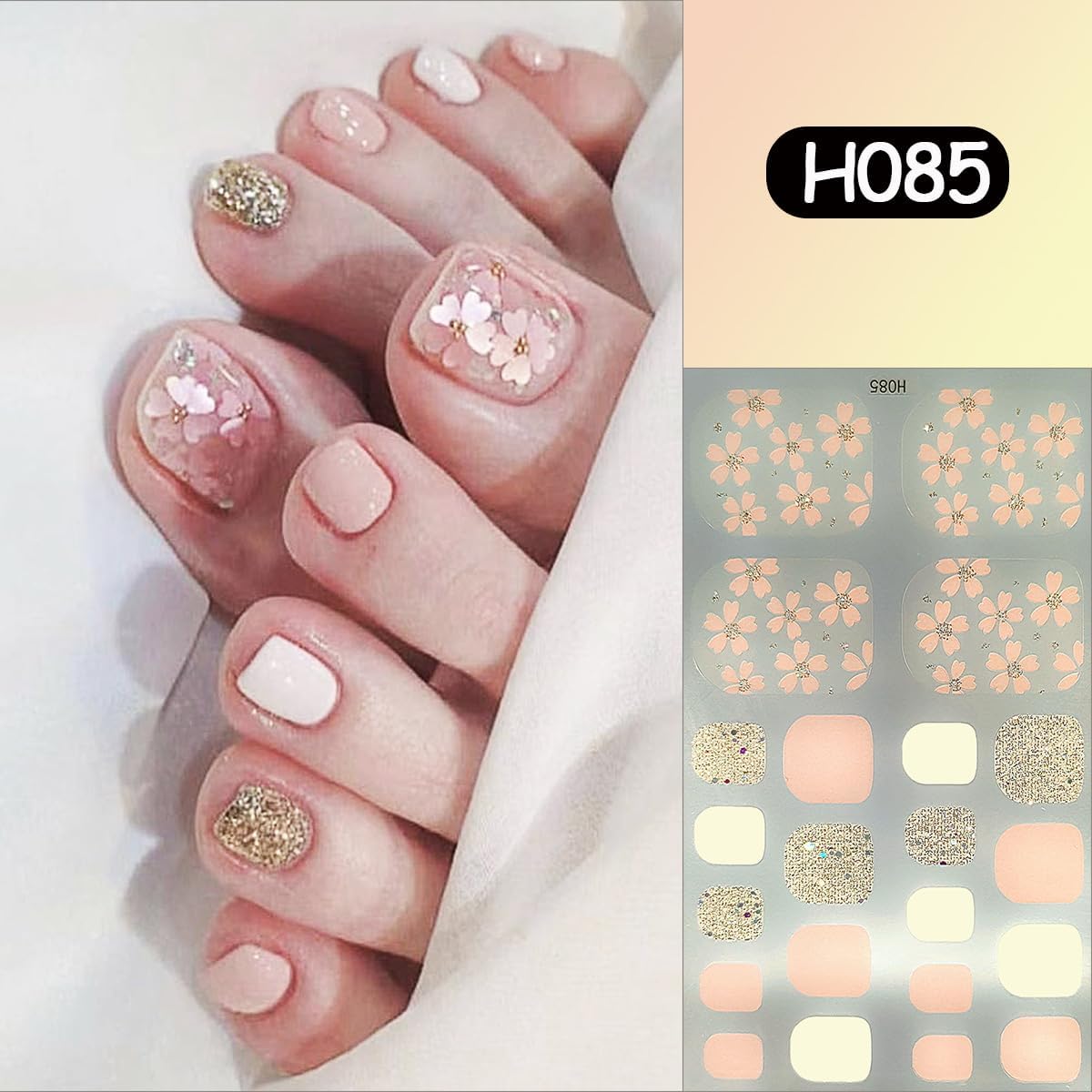 6 Sheets Flower Toenail Gel Stickers Spring Summer Toenail Polish Strips Multicolored Floral with Glitter Design Full Wraps Nail Art Supplies Cute Gels Toenails Strips Stickers for Women Acrylic Nails