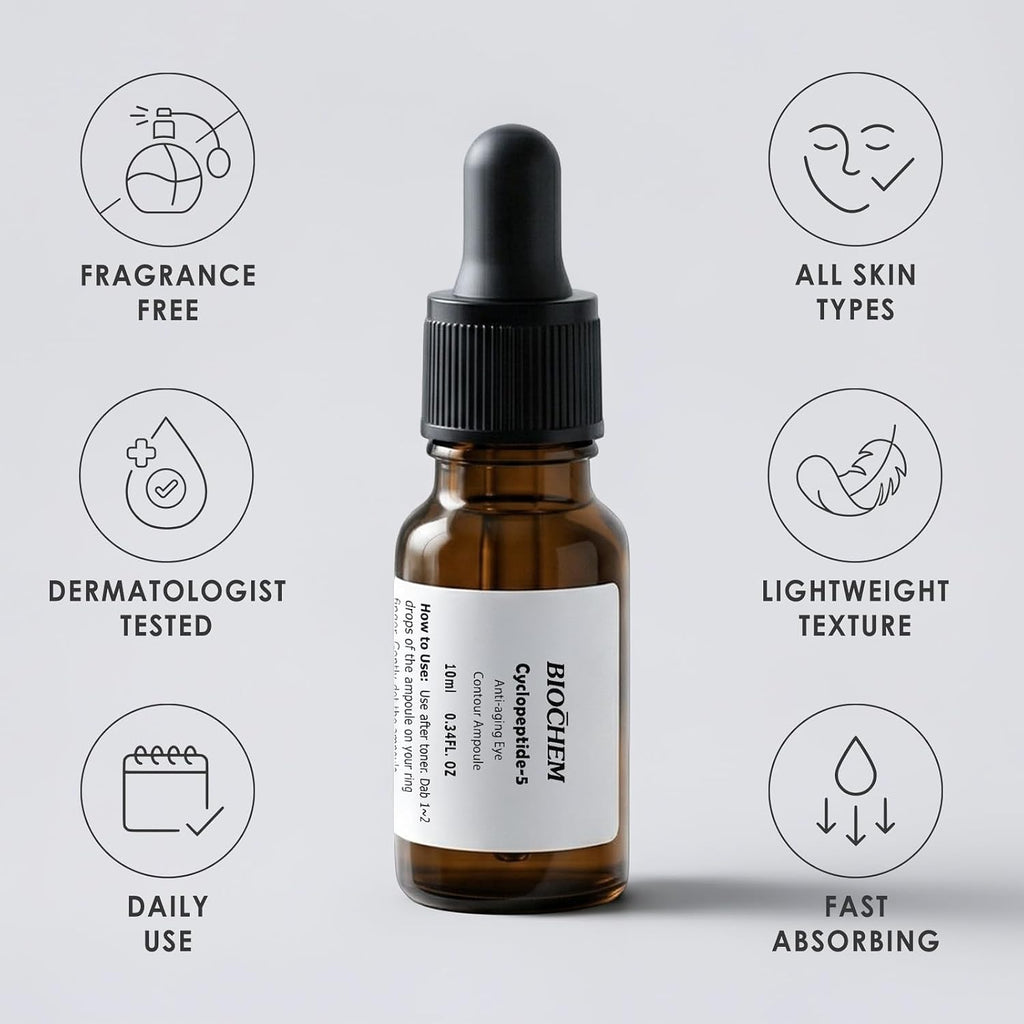 Biochem Cyclopeptide-5 Anti-Aging Eye Contour Mini Ampoule – Firming & Hydrating Serum With Hyaluronic Acid, Under-Eye Treatment, Reduces Bags, Fine Lines & Crow’S Feet – 0.34 Fl. Oz /10 Ml