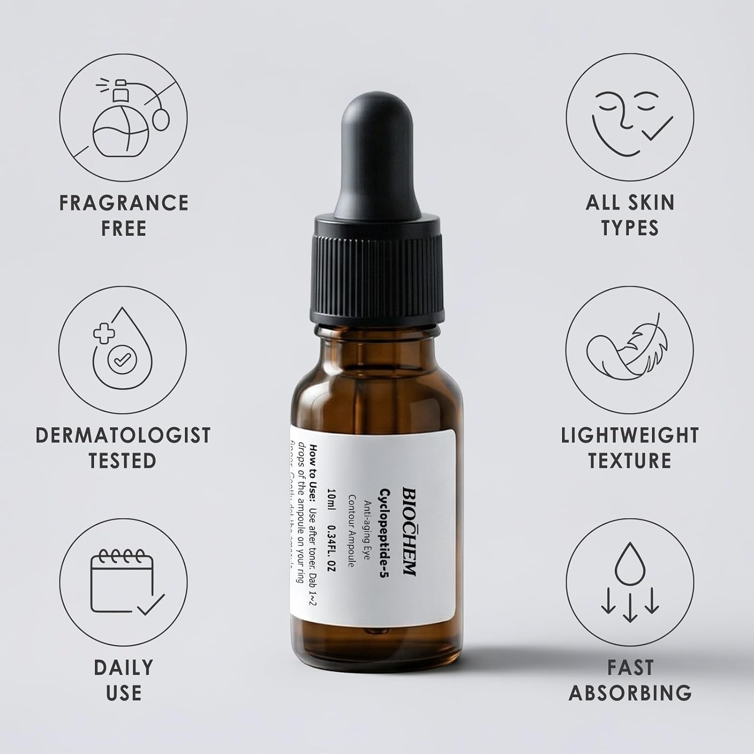Biochem Cyclopeptide-5 Anti-Aging Eye Contour Mini Ampoule – Firming & Hydrating Serum With Hyaluronic Acid, Under-Eye Treatment, Reduces Bags, Fine Lines & Crow’S Feet – 0.34 Fl. Oz /10 Ml