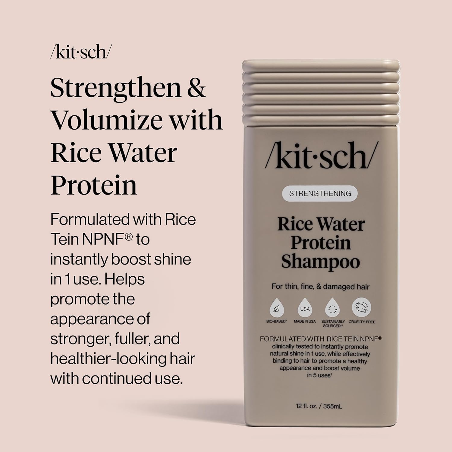 Kitsch Strengthening Rice Water Protein Shampoo for Women & Men – Hair Growth Shampoo & Volumizing Hair Care for Thin, Fine & Damaged Hair – Paraben, Phthalates & Silicone Free – Made in USA – 12.3 oz