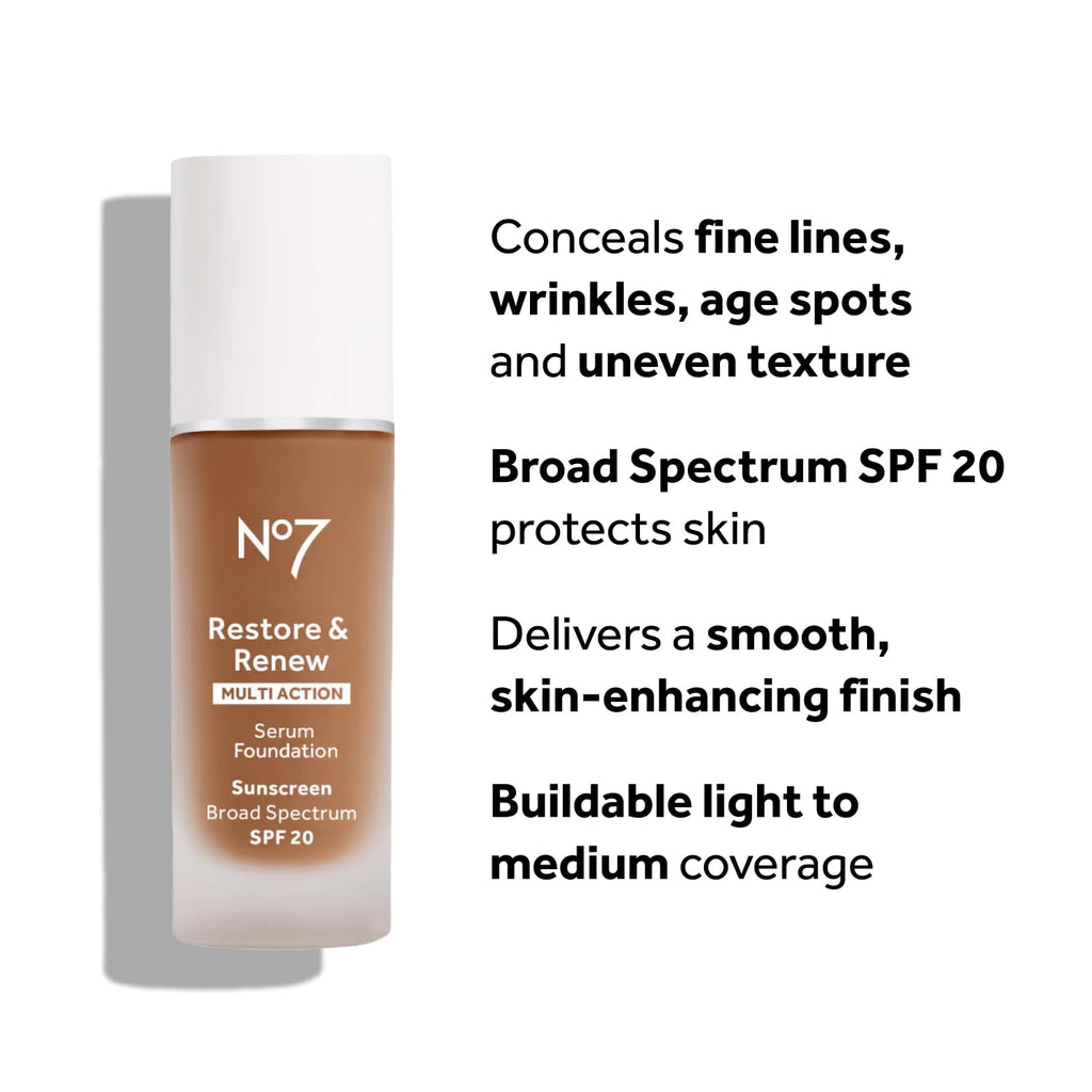 No7 Restore & Renew Multi Action Serum Foundation - Calico - Liquid Foundation Makeup With Vitamin C, Vitamin E & Collagen For Face - Beauty Skin Serum Formula With Medium Coverage (30Ml)