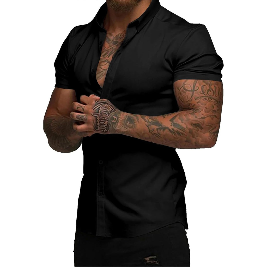 Jmierr Men'S Muscle Fit High Stretch Wrinkle-Free Button Down Dress Shirts Summer Casual Short Sleeve Shirt