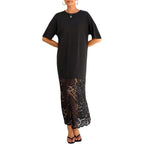 Lolong Womens Short Sleeve Lace Patchwork Maxi Dress Summer 2026 Crew Neck Casual Long Dresses