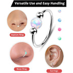 2 Pcs Small Cartilage Hoop Earrings for Women Men, 18G Opal Silver Earrings Hypoallergenic 316L Surgical Steel Hinge Huggie Hoop Earrings for Helix,Tragus,Conch,Rook,Earlobe Piercing Jewelry Nose Ring