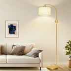 Upgraded Modern Arc Dimmable Tall Standing Floor Lamp With Linen Shade, 1200 Lumens Led Bulb Included, For Living & Reading Room, Bedroom, Office & Nursery, Gold