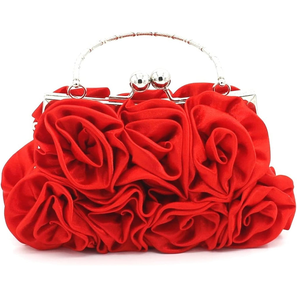JAMBHALA Women Evening Clutch Bag Floral Satin Small Purses with Detachable Strap for Wedding, Party, Prom