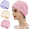 3 Pieces 100% Cotton Skull Caps Beanie for Men Women Lightweigt Night Cap Sleep Hats Breathable Helmet Liner 3pieces-beige,light Purple,pink