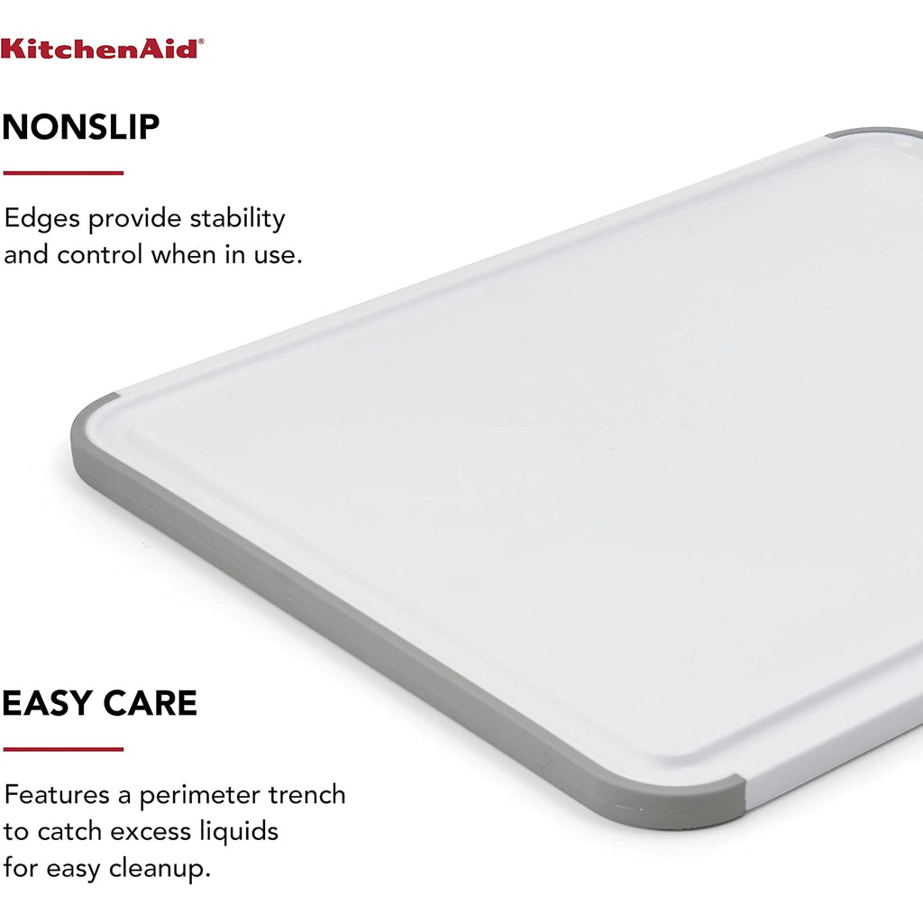 Kitchenaid Classic Cutting Board With Perimeter Trench And Non Slip Edges, Dishwasher Safe, 11 Inch X 14 Inch, White And Gray