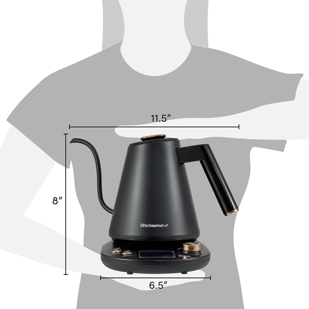 Elite Gourmet Ekt3001 1L Digital Water Kettle, 304 Stainless Steel Interior, Programmed Temperatures, Keep Warm Function, Cordless, 360° Base, Auto Off & Audible Indicator, Matte Black
