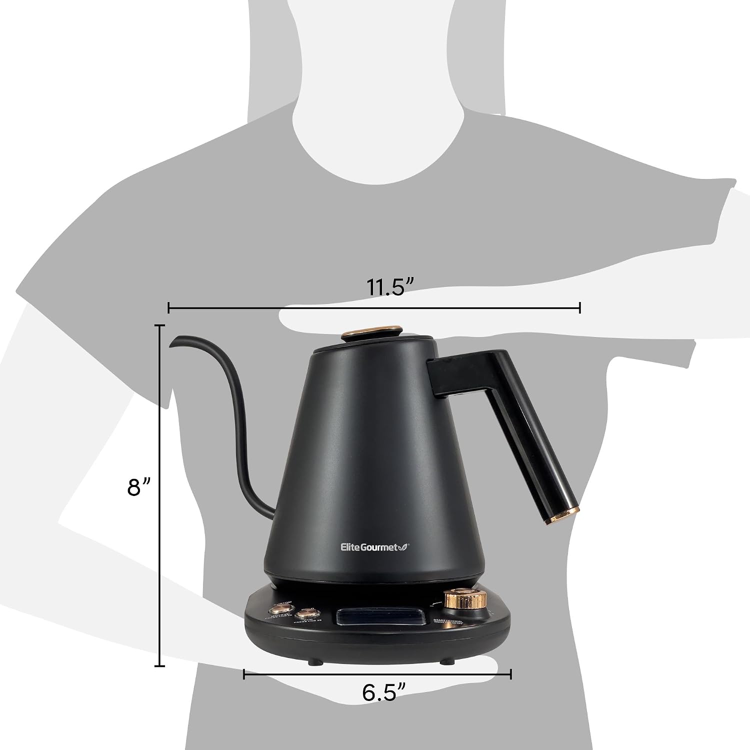 Elite Gourmet Ekt3001 1L Digital Water Kettle, 304 Stainless Steel Interior, Programmed Temperatures, Keep Warm Function, Cordless, 360° Base, Auto Off & Audible Indicator, Matte Black