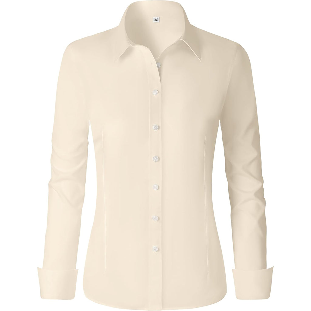 Womens Cotton Button Down Shirts for Women Fitted Long Sleeve Formal Dress Shirt Work Blouses Tops