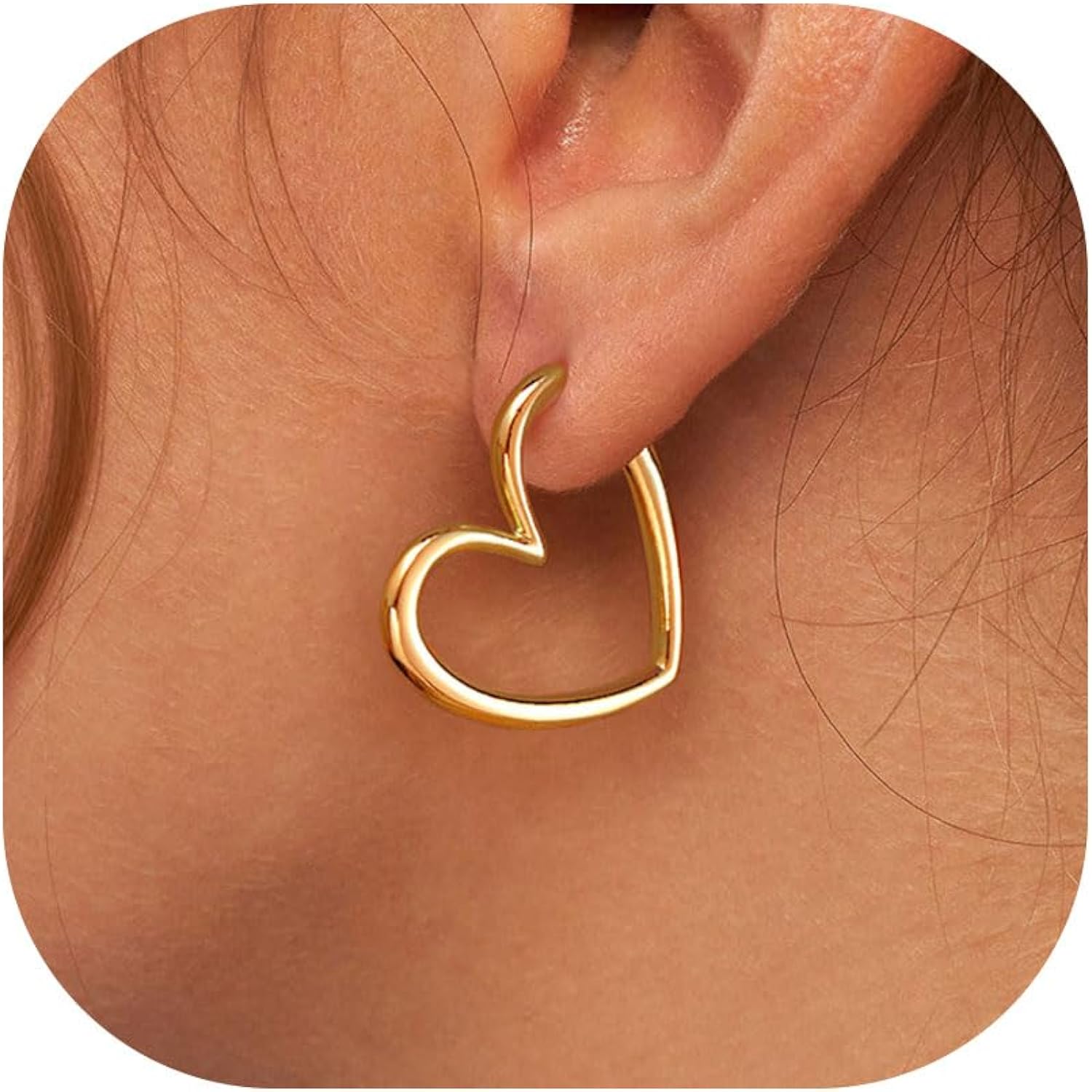 LLWOM Gold Huggie Earrings for Women-14k Gold/Silver/Rose/Black Plated Heart Hoop Earrings Hypoallergenic Lightweight Hoops Gifts